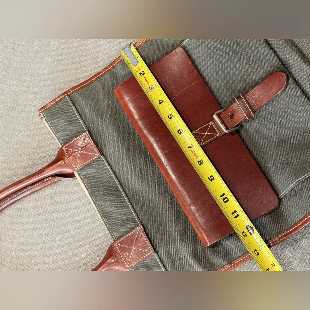 GAP Canvas Leather Tote Bag Brown Green Utility Shoulder Work Travel Bag